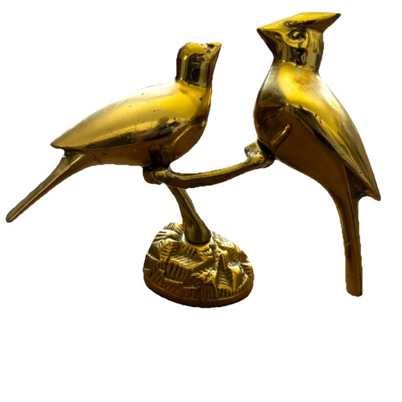 Other - VINTAGE BRASS CARDINALS ON A BRANCH BIRD FIGURINE HOME DECOR UNIQUE DECORATION